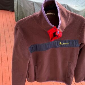 Cotopaxi Women Teca Brown Fleece 1/4 button pullover with Red lavender  Accents